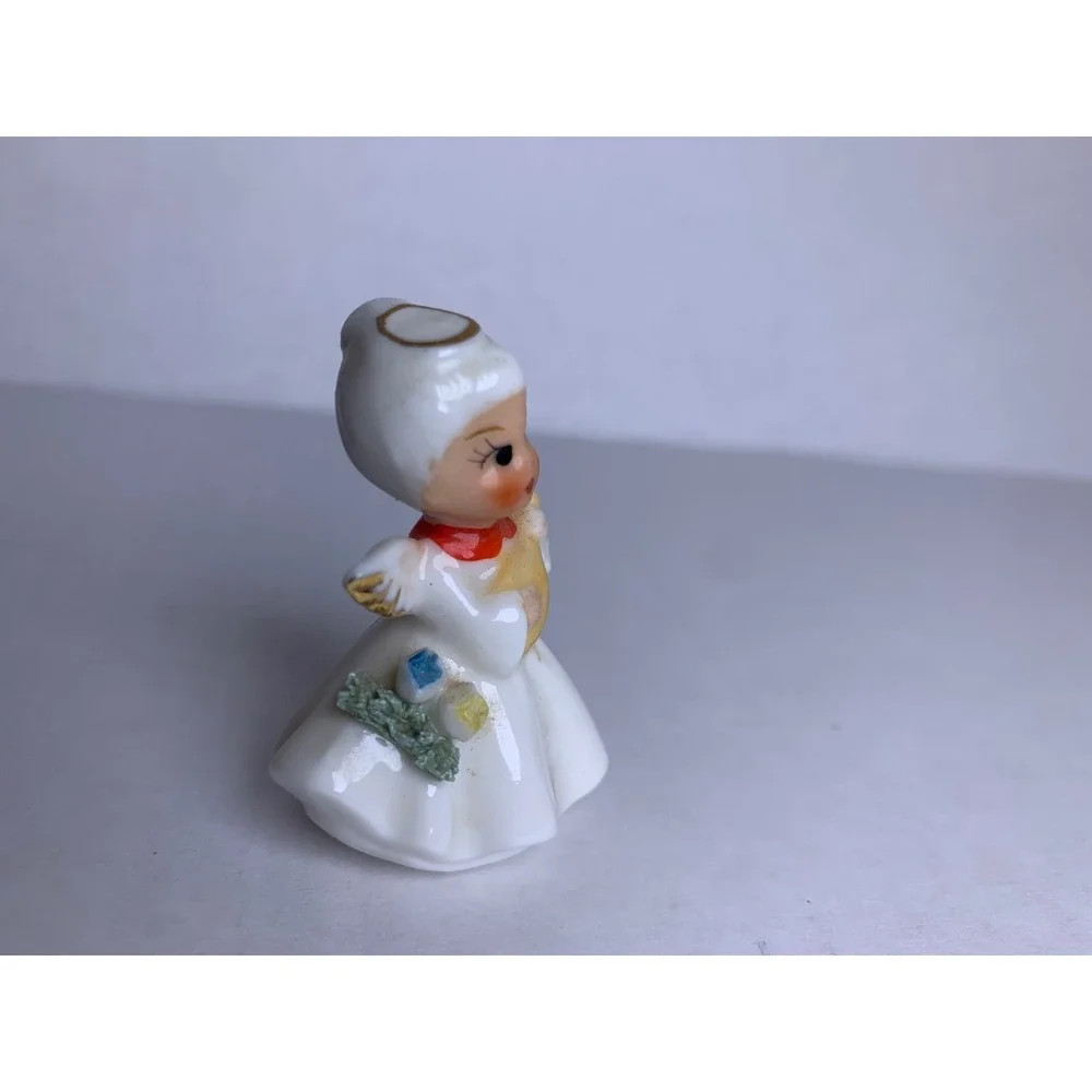 Vintage Miniature Porcelain Angel Figurine Gold Trim Hand Painted Mid-Century‎